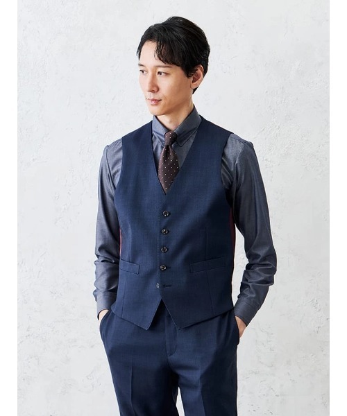 Perfect Suit FActory(パーフェクトスーツファクトリー)の「デニムライクウールベスト【セットアップ対応】(ベスト・メンズ・ブルー/ベージュ・L/M)」の2枚目の写真