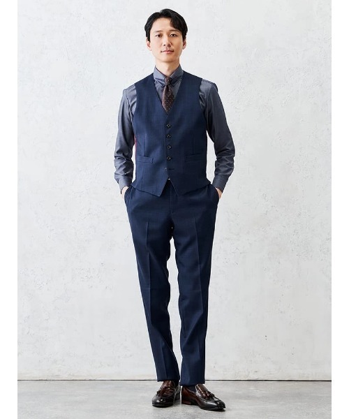 Perfect Suit FActory（パーフェクトスーツファクトリー）の「デニムライクウールベスト【セットアップ対応】（ベスト・メンズ・ブルー/ベージュ・L/M）」の6枚目の写真