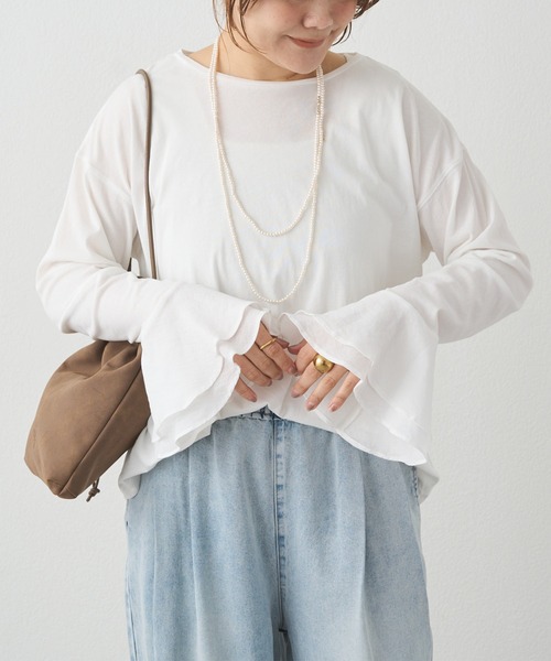 PUAL CE CIN（ピュアルセシン）の「布帛袖フレアカットソー（Tシャツ/カットソー・レディース・ブラック/オフホワイト・FREE）」の10枚目の写真