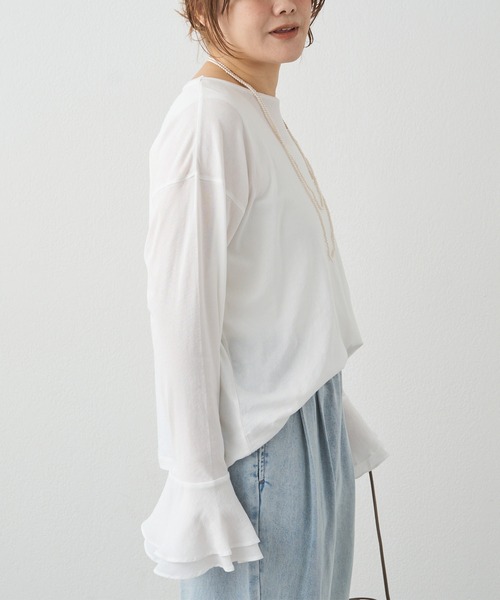 PUAL CE CIN（ピュアルセシン）の「布帛袖フレアカットソー（Tシャツ/カットソー・レディース・ブラック/オフホワイト・FREE）」の11枚目の写真