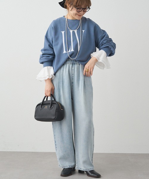 PUAL CE CIN（ピュアルセシン）の「布帛袖フレアカットソー（Tシャツ/カットソー・レディース・ブラック/オフホワイト・FREE）」の4枚目の写真