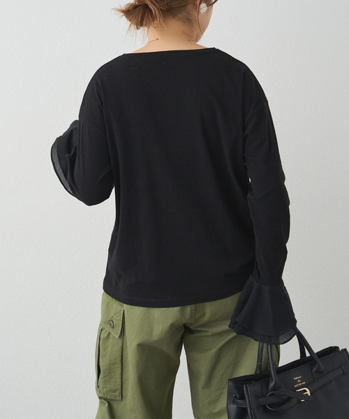 PUAL CE CIN（ピュアルセシン）の「布帛袖フレアカットソー（Tシャツ/カットソー・レディース・ブラック/オフホワイト・FREE）」の15枚目の写真