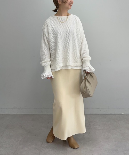 PUAL CE CIN（ピュアルセシン）の「布帛袖フレアカットソー（Tシャツ/カットソー・レディース・ブラック/オフホワイト・FREE）」の6枚目の写真