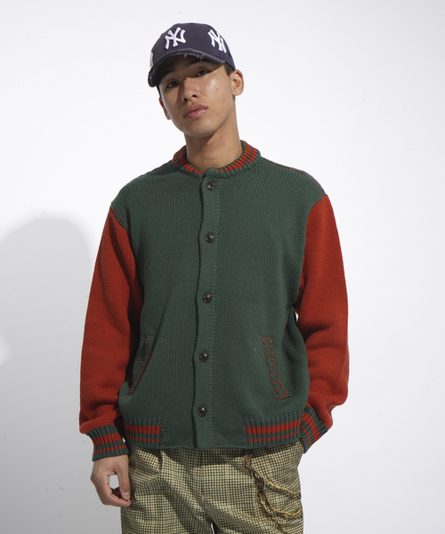 JOINT WORKS（ジョイントワークス）の「クラフトステッチ ニットスタジャン / Craft-stitched Stadium Knit Jacket（カーディガン/ボレロ・メンズ・グリーン/ネイビー・LARGE/MEDIUM）」の13枚目の写真