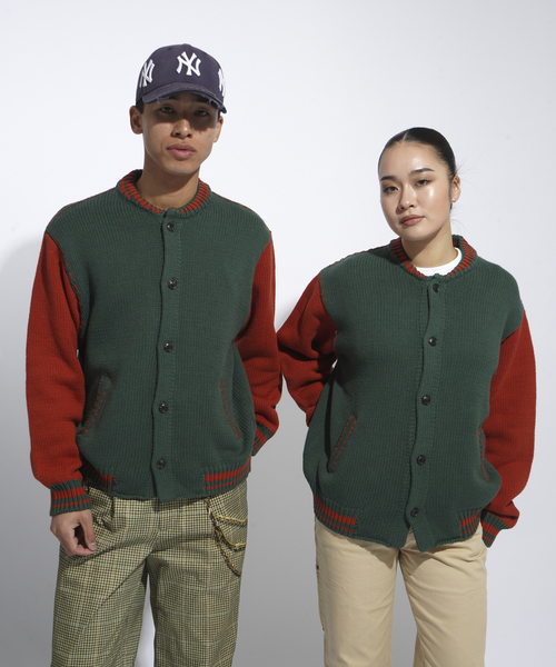 JOINT WORKS（ジョイントワークス）の「クラフトステッチ ニットスタジャン / Craft-stitched Stadium Knit Jacket（カーディガン/ボレロ・メンズ・グリーン/ネイビー・LARGE/MEDIUM）」の16枚目の写真