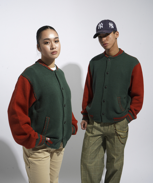 JOINT WORKS（ジョイントワークス）の「クラフトステッチ ニットスタジャン / Craft-stitched Stadium Knit Jacket（カーディガン/ボレロ・メンズ・グリーン/ネイビー・LARGE/MEDIUM）」の18枚目の写真