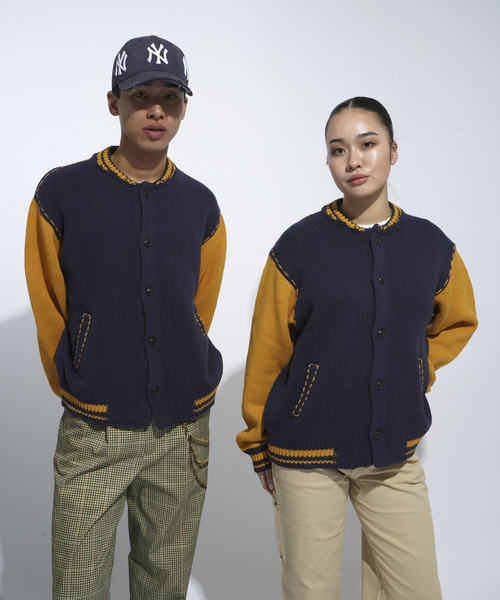 JOINT WORKS（ジョイントワークス）の「クラフトステッチ ニットスタジャン / Craft-stitched Stadium Knit Jacket（カーディガン/ボレロ・メンズ・グリーン/ネイビー・LARGE/MEDIUM）」の8枚目の写真