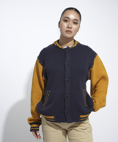 JOINT WORKS（ジョイントワークス）の「クラフトステッチ ニットスタジャン / Craft-stitched Stadium Knit Jacket（カーディガン/ボレロ・メンズ・グリーン/ネイビー・LARGE/MEDIUM）」の10枚目の写真