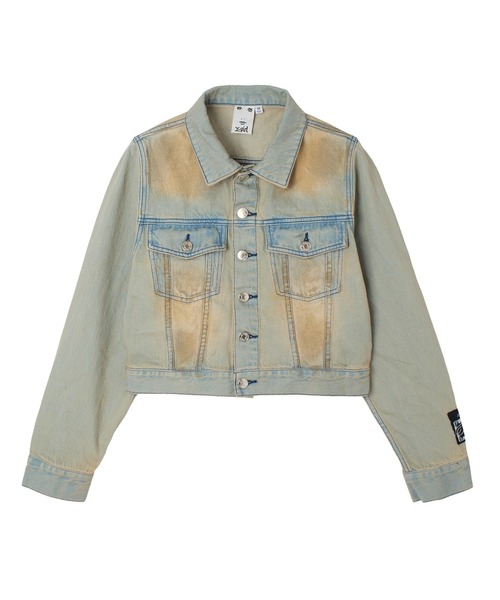 X-girl（エックスガール）の「FADED FACE LABEL COMPACT DENIM JACKET（デニムジャケット・レディース・ブラック/ライトインディゴブルー・M/S）」の7枚目の写真