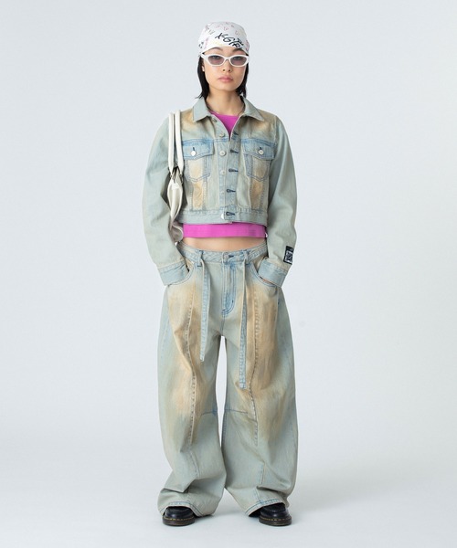 X-girl（エックスガール）の「FADED FACE LABEL COMPACT DENIM JACKET（デニムジャケット・レディース・ブラック/ライトインディゴブルー・M/S）」の20枚目の写真