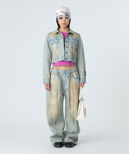 X-girl（エックスガール）の「FADED FACE LABEL COMPACT DENIM JACKET（デニムジャケット・レディース・ブラック/ライトインディゴブルー・M/S）」の21枚目の写真