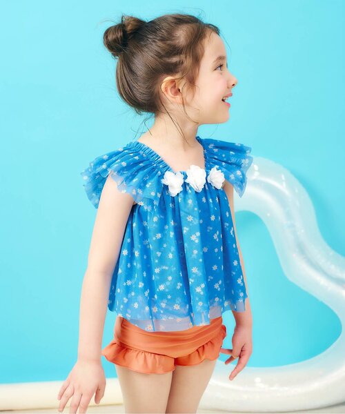 apres les cours（アプレレクール）の「【UVカット】デイジー・ハートチュールセパレート水着_ジュニア対応（水着・キッズ・ブルー/アイボリー・80/90/100/110/120/130/140）」の5枚目の写真