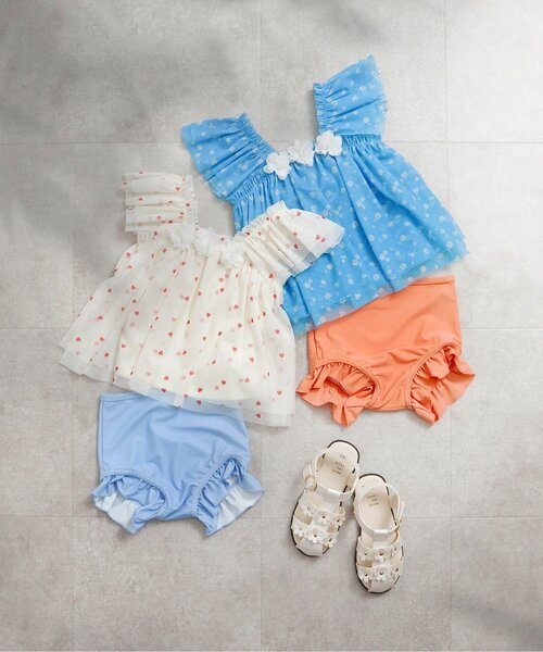 apres les cours（アプレレクール）の「【UVカット】デイジー・ハートチュールセパレート水着_ジュニア対応（水着・キッズ・ブルー/アイボリー・80/90/100/110/120/130/140）」の6枚目の写真