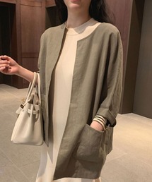 【きれいめカジュアル】リネンライクノーカラーカーディガン