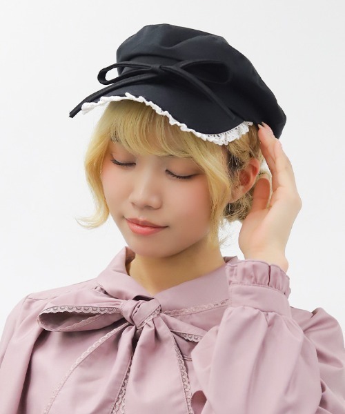 axes femme POETIQUE（アクシーズファムポエティック）の「レースフリルキャスケット（ハット・レディース・ブラック/グレー・FREE）」の2枚目の写真