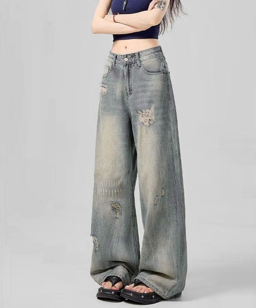 Miniministore(ミニミニストア)の「ダメージデニムパンツ レディースジーンズ(デニムパンツ・レディース・ライトブルー・M/XL/S/L)」の9枚目の写真
