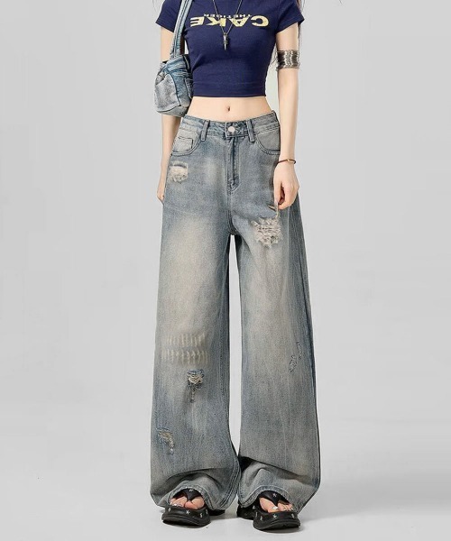 Miniministore(ミニミニストア)の「ダメージデニムパンツ レディースジーンズ(デニムパンツ・レディース・ライトブルー・M/XL/S/L)」の10枚目の写真
