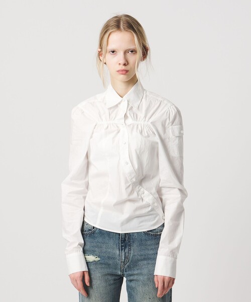 ATTISESSION（アティセッション）の「＜ATTISESSION＞コットン ギャザー ヨーク シャツ（シャツ/ブラウス・レディース・ネイビー/ホワイト・FREE）」の18枚目の写真