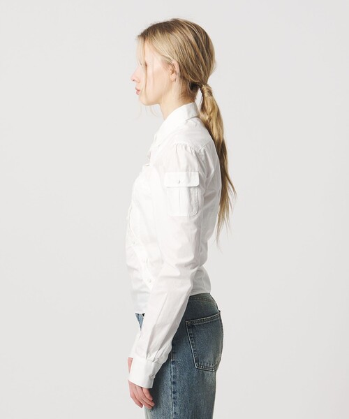 ATTISESSION（アティセッション）の「＜ATTISESSION＞コットン ギャザー ヨーク シャツ（シャツ/ブラウス・レディース・ネイビー/ホワイト・FREE）」の3枚目の写真