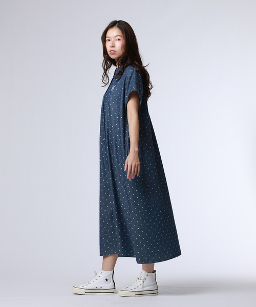 Psycho Bunny（サイコバニー）の「[WOMEN]ドットフレンチスリーブシャツワンピース（シャツワンピース・レディース・ネイビー/ブラック・FREE）」の9枚目の写真