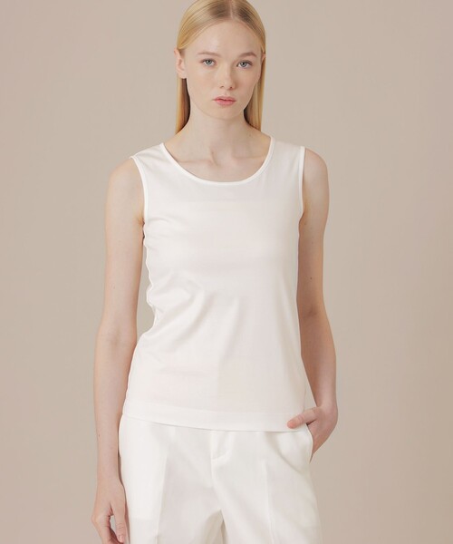 MACKINTOSH LONDON(マッキントッシュ ロンドン)の「【eclat5月号掲載】【SUPER FINE LAB.】パウダーシュガーコットンタンクトップ(Tシャツ/カットソー・レディース・ブラック/ホワイト/ベージュ・38)」の1枚目の写真