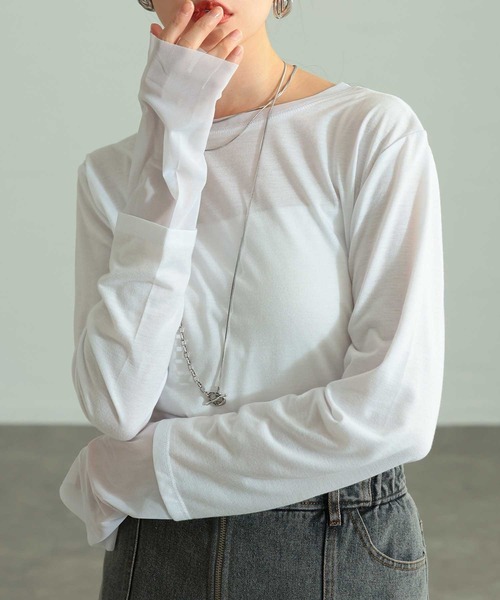 Sawa a la mode(サワアラモード)の「チュールレイヤード風異素材カットソー(Tシャツ/カットソー・レディース・ホワイト/ブラック/グレー・FREE)」の2枚目の写真