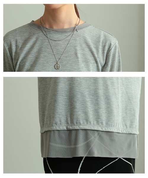 Sawa a la mode(サワアラモード)の「チュールレイヤード風異素材カットソー(Tシャツ/カットソー・レディース・ホワイト/ブラック/グレー・FREE)」の7枚目の写真