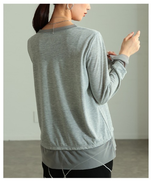 Sawa a la mode(サワアラモード)の「チュールレイヤード風異素材カットソー(Tシャツ/カットソー・レディース・ホワイト/ブラック/グレー・FREE)」の9枚目の写真