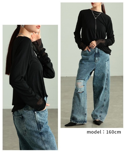 Sawa a la mode(サワアラモード)の「チュールレイヤード風異素材カットソー(Tシャツ/カットソー・レディース・ホワイト/ブラック/グレー・FREE)」の15枚目の写真