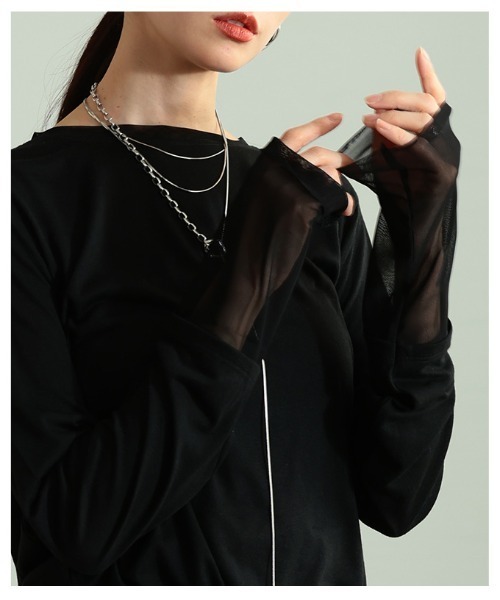 Sawa a la mode(サワアラモード)の「チュールレイヤード風異素材カットソー(Tシャツ/カットソー・レディース・ホワイト/ブラック/グレー・FREE)」の16枚目の写真