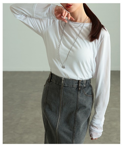 Sawa a la mode(サワアラモード)の「チュールレイヤード風異素材カットソー(Tシャツ/カットソー・レディース・ホワイト/ブラック/グレー・FREE)」の19枚目の写真
