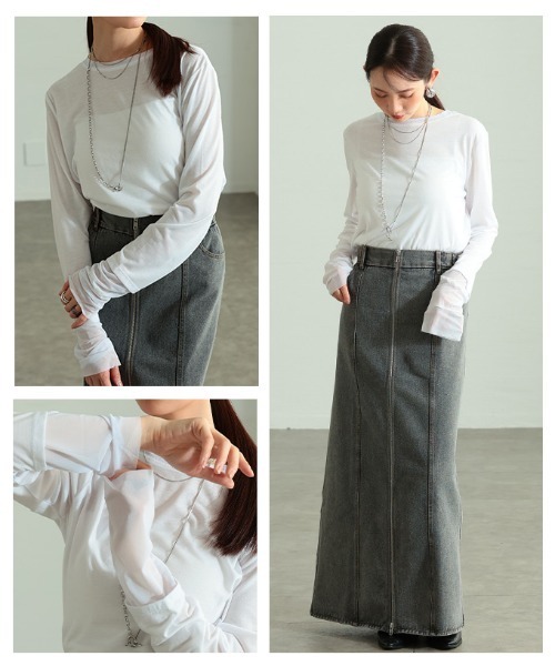Sawa a la mode(サワアラモード)の「チュールレイヤード風異素材カットソー(Tシャツ/カットソー・レディース・ホワイト/ブラック/グレー・FREE)」の20枚目の写真