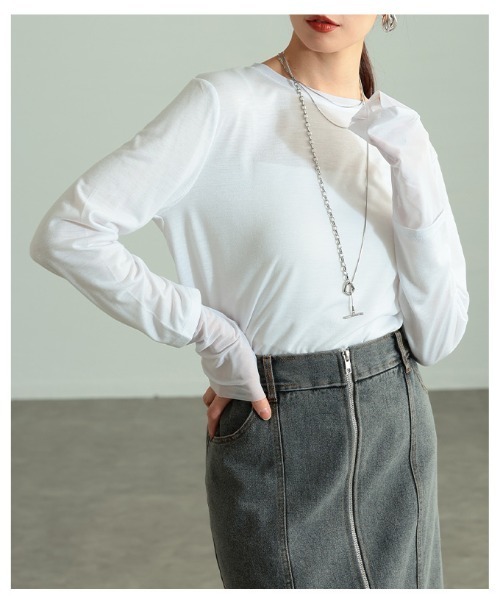 Sawa a la mode(サワアラモード)の「チュールレイヤード風異素材カットソー(Tシャツ/カットソー・レディース・ホワイト/ブラック/グレー・FREE)」の21枚目の写真