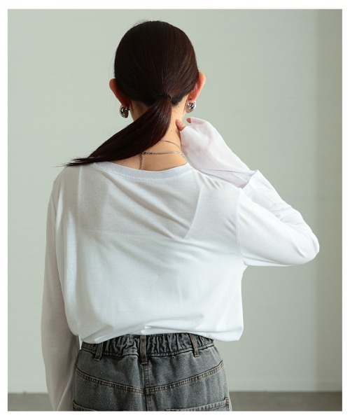 Sawa a la mode(サワアラモード)の「チュールレイヤード風異素材カットソー(Tシャツ/カットソー・レディース・ホワイト/ブラック/グレー・FREE)」の22枚目の写真