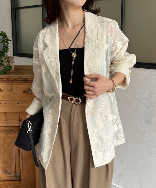 Thevon（ゼボン）の「花柄シアーテーラードジャケット（テーラードジャケット・レディース・アイボリー/ブラック・FREE）」の14枚目の写真