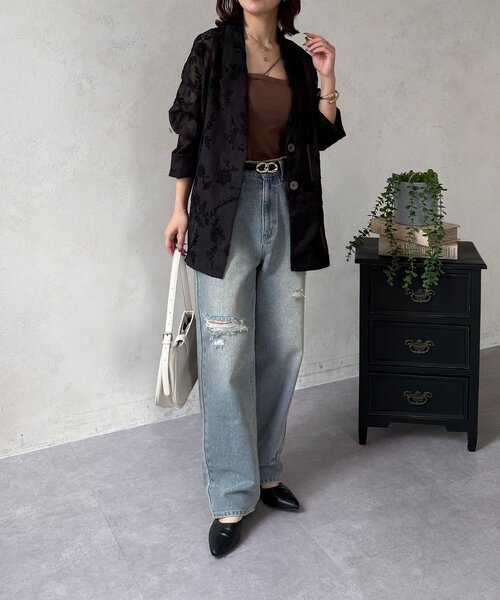 Thevon（ゼボン）の「花柄シアーテーラードジャケット（テーラードジャケット・レディース・アイボリー/ブラック・FREE）」の9枚目の写真