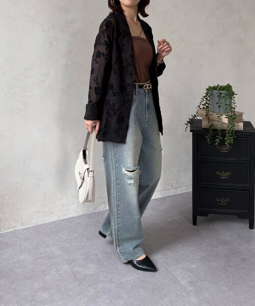 Thevon（ゼボン）の「花柄シアーテーラードジャケット（テーラードジャケット・レディース・アイボリー/ブラック・FREE）」の12枚目の写真