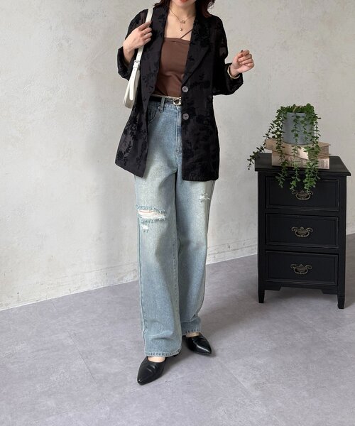 Thevon（ゼボン）の「花柄シアーテーラードジャケット（テーラードジャケット・レディース・アイボリー/ブラック・FREE）」の13枚目の写真