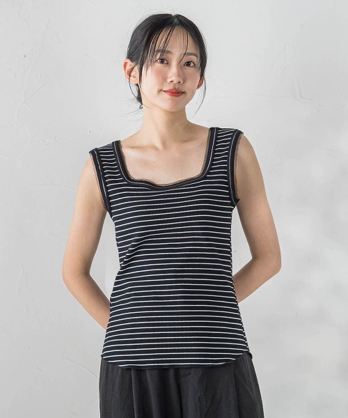 Droite lautreamont（ドロワットロートレアモン）の「リブスクエアタンクトップ（タンクトップ・レディース・オフホワイト/ブラック系その他/ブラック/アイボリー・M）」の4枚目の写真