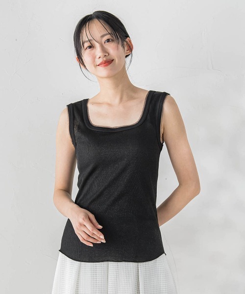 Droite lautreamont（ドロワットロートレアモン）の「リブスクエアタンクトップ（タンクトップ・レディース・オフホワイト/ブラック系その他/ブラック/アイボリー・M）」の3枚目の写真