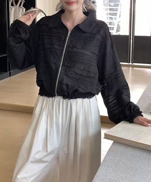 aimoha（アイモハ）の「フリルレースショートブルゾン（ブルゾン・レディース・ライトベージュ/ブラック・FREE）」の2枚目の写真