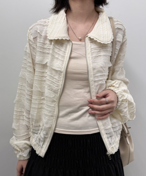 aimoha（アイモハ）の「フリルレースショートブルゾン（ブルゾン・レディース・ライトベージュ/ブラック・FREE）」の9枚目の写真