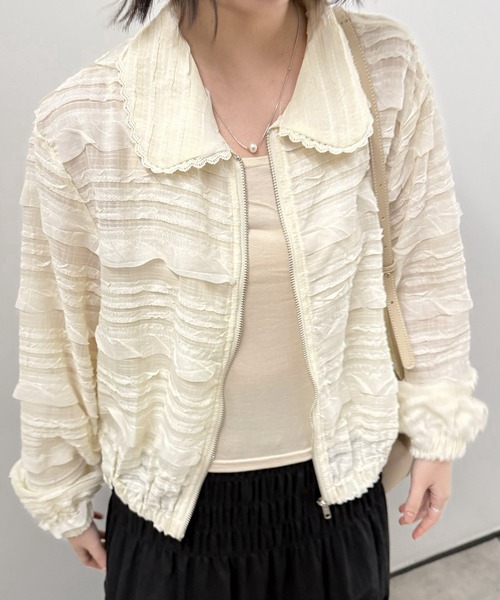 aimoha（アイモハ）の「フリルレースショートブルゾン（ブルゾン・レディース・ライトベージュ/ブラック・FREE）」の11枚目の写真
