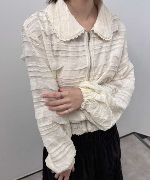 aimoha（アイモハ）の「フリルレースショートブルゾン（ブルゾン・レディース・ライトベージュ/ブラック・FREE）」の10枚目の写真