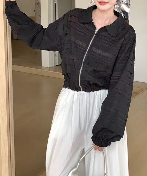 aimoha（アイモハ）の「フリルレースショートブルゾン（ブルゾン・レディース・ライトベージュ/ブラック・FREE）」の4枚目の写真