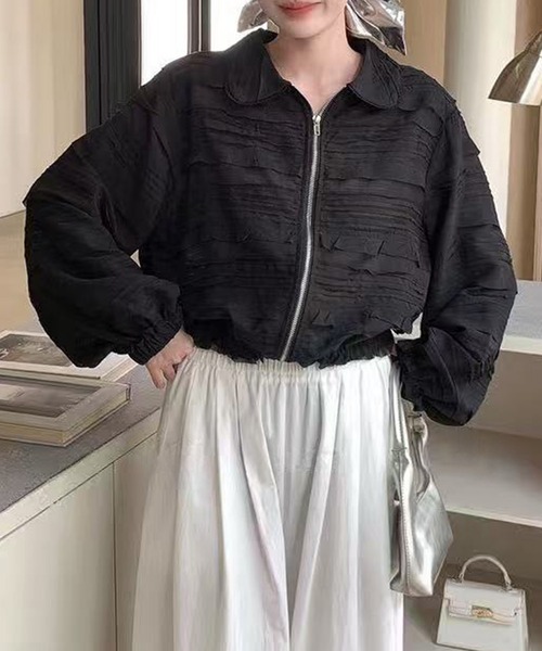 aimoha（アイモハ）の「フリルレースショートブルゾン（ブルゾン・レディース・ライトベージュ/ブラック・FREE）」の5枚目の写真