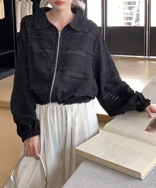 aimoha（アイモハ）の「フリルレースショートブルゾン（ブルゾン・レディース・ライトベージュ/ブラック・FREE）」の6枚目の写真