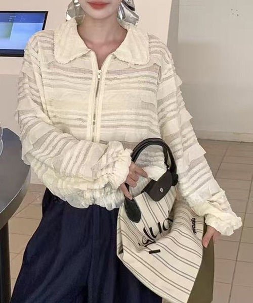 aimoha（アイモハ）の「フリルレースショートブルゾン（ブルゾン・レディース・ライトベージュ/ブラック・FREE）」の17枚目の写真