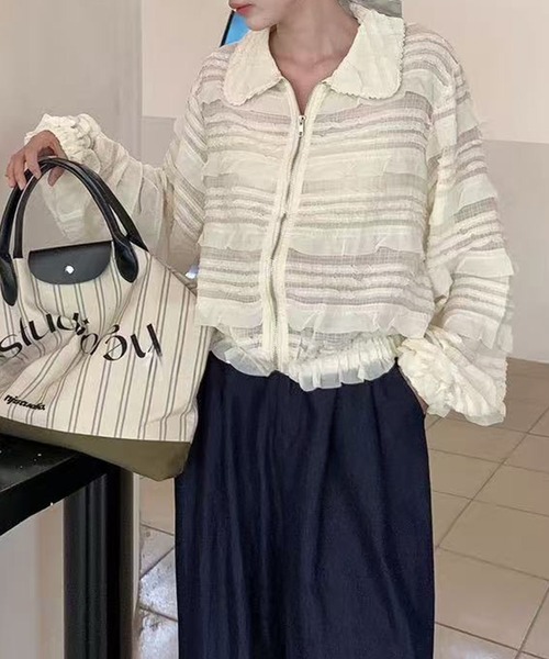 aimoha（アイモハ）の「フリルレースショートブルゾン（ブルゾン・レディース・ライトベージュ/ブラック・FREE）」の20枚目の写真