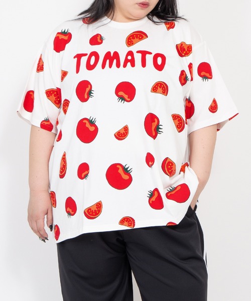 PUNYUS（プニュズ）の「【新サイズ】フード総柄Ｔシャツ（KIWI・TOMATO）（Tシャツ/カットソー・レディース・レッド/グリーン・5/4/3/2/1）」の21枚目の写真